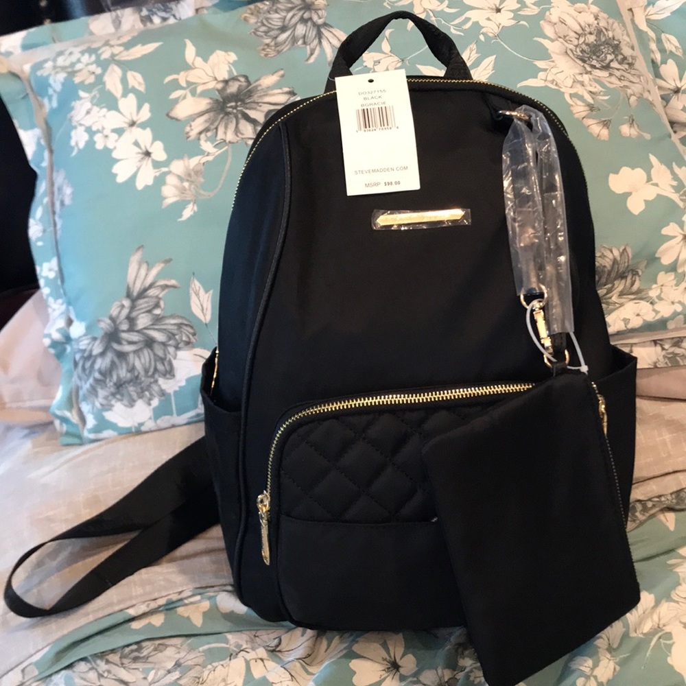 Steve Madden black Gracie backpack gold zipper